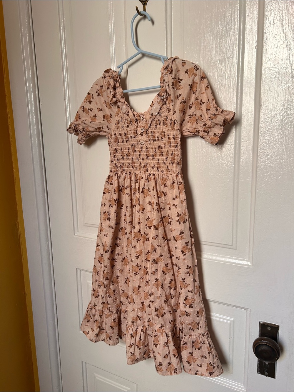 Rylee + Cru Blush Pink Floral Smocked Midi Dress